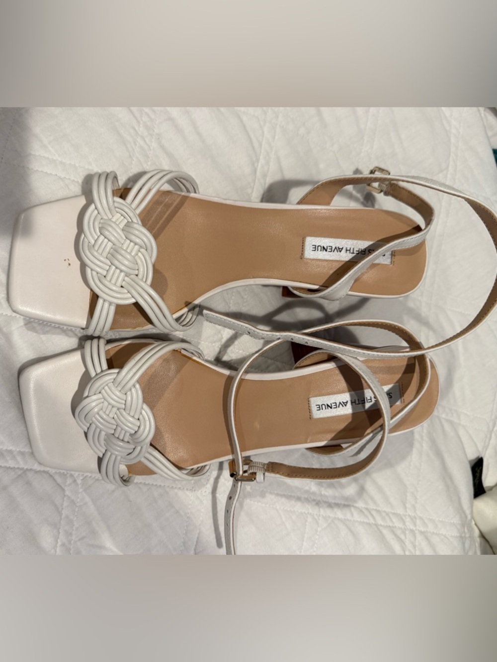 Woven Strap Block Heel Sandal in Cream - Women's
